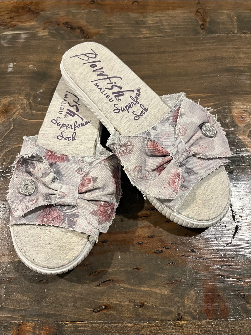 Blowfish Pink Floral Bow Slide Sandals